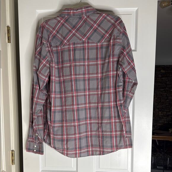 American Eagle Outfitters Red and Gray Plaid Shirt. Western. Pearl snap. Large - Picture 4 of 4